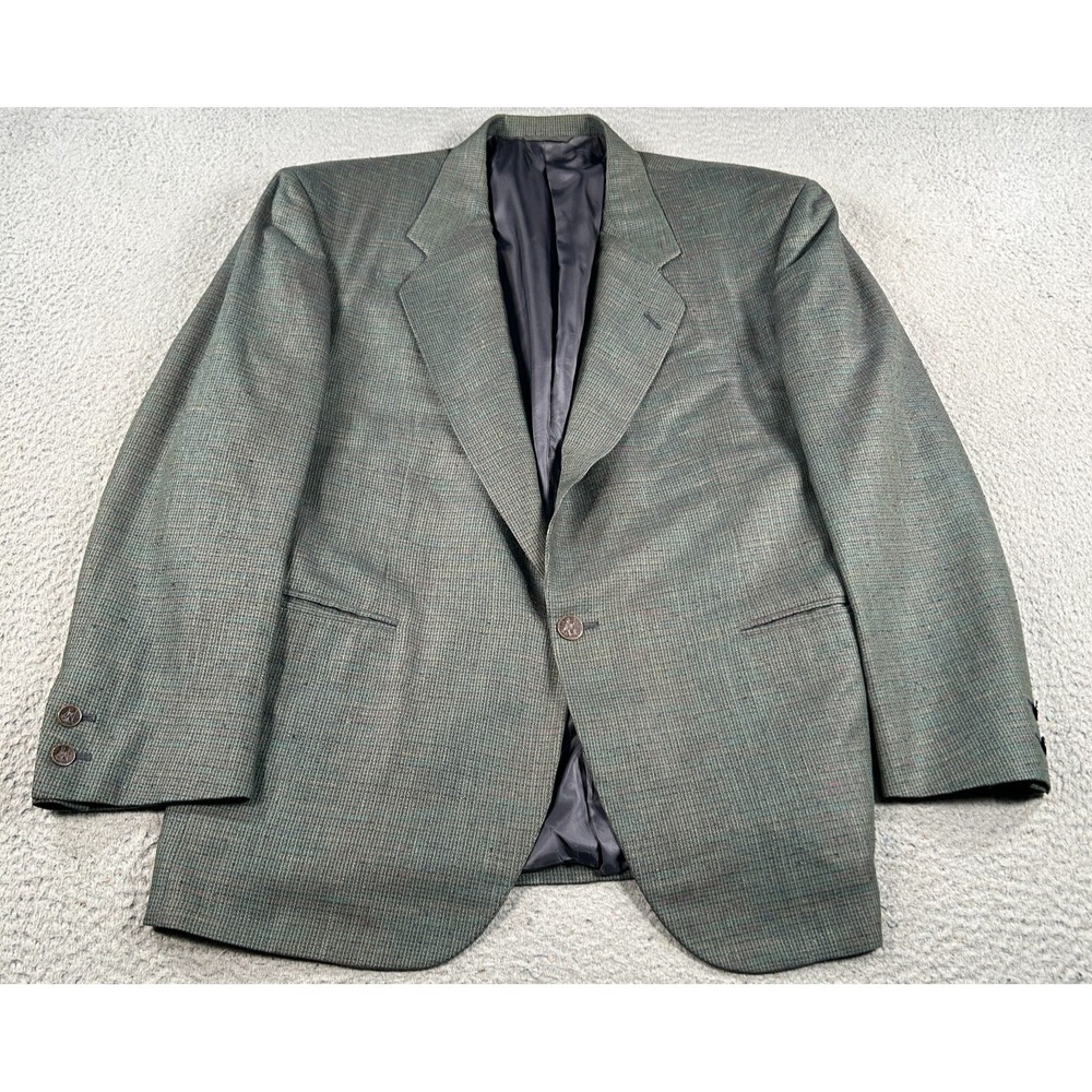 Vintage Tom James Sport Coat‎ Men's 44 Green Tweed Blazer Suit Jacket 1-Button